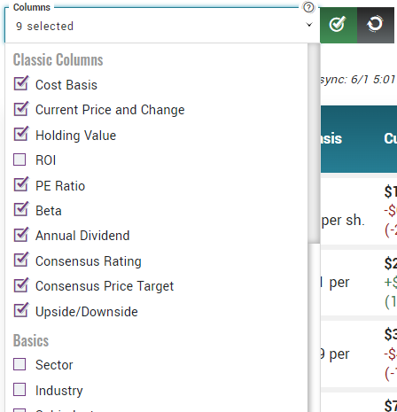 Watchlist Column Selection